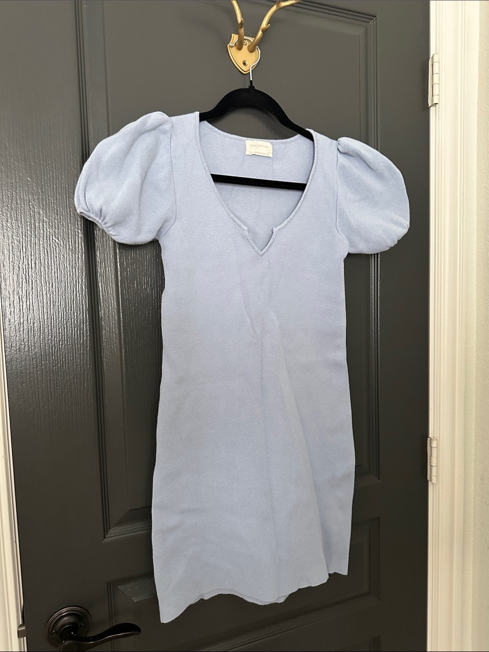 UO Urban Outfitters Light Blue Puff Sleeve Knit Mini Dress